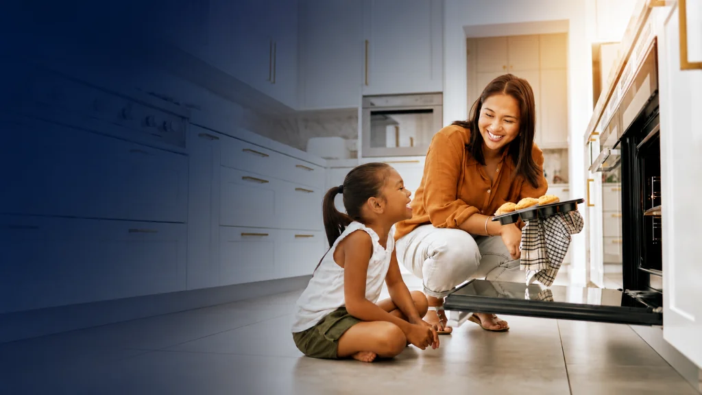Family baking together in a modern kitchen